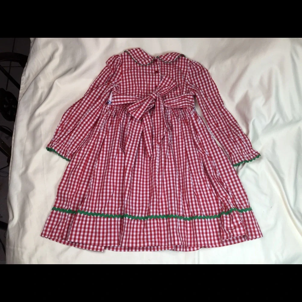Marmellata Red Check Christmas Tree Smocked Dress